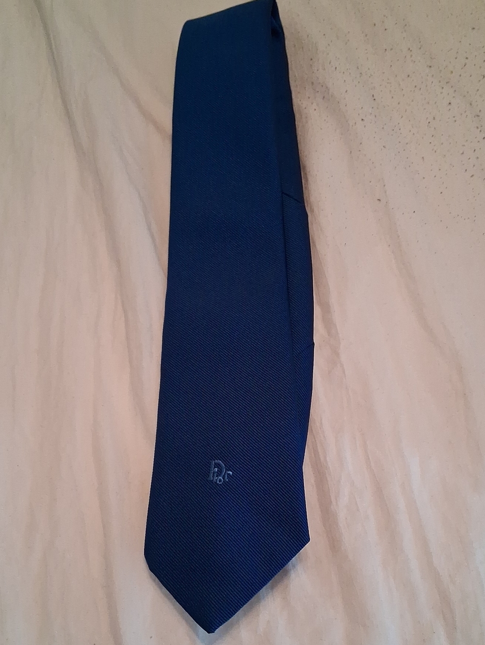 Men's Solid Blue Tie with Subtle Monogram - Picture 1 of 4